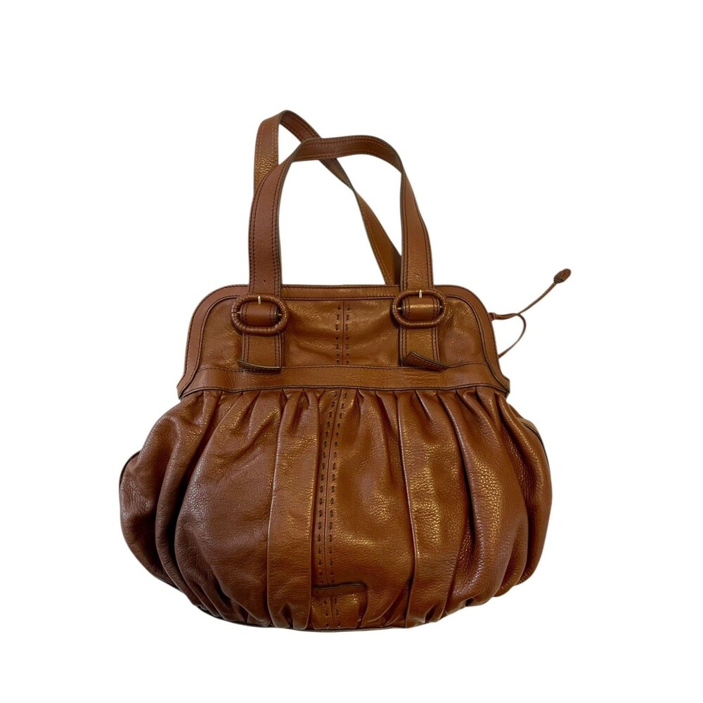 Cole Haan Shoulder Bag Women's Brown Leather Pleated Gathered Satchel Tote Hobo